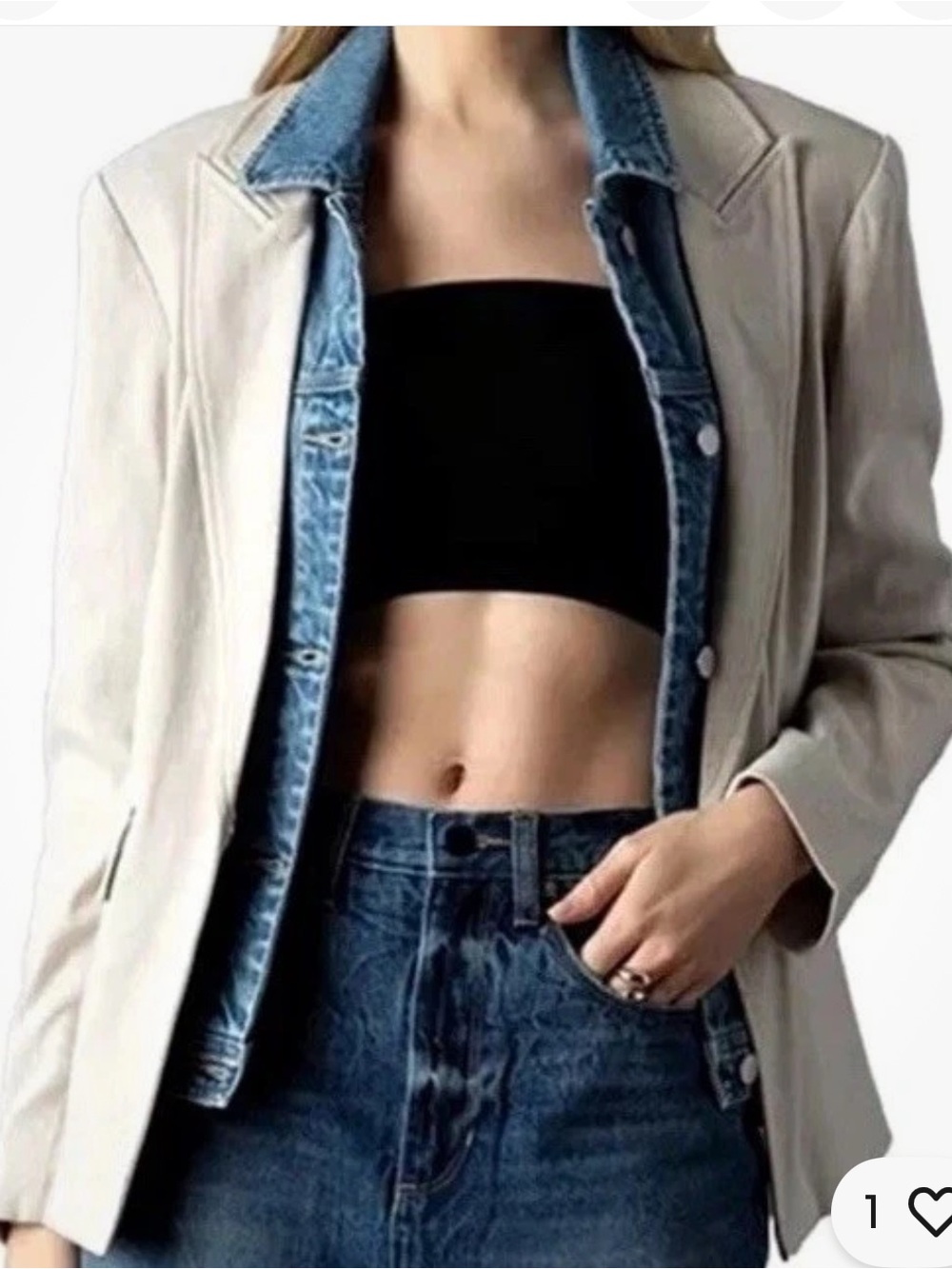 BLUE REVIVAL Helen Blazer with Removable Jean Insert Sand herringbone Xs